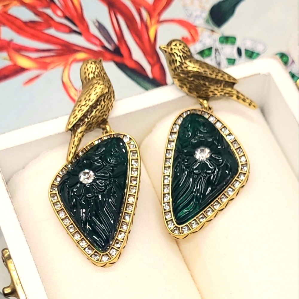 Vintage Palace Baroque Bird Crystal Embellished Drop Earrings